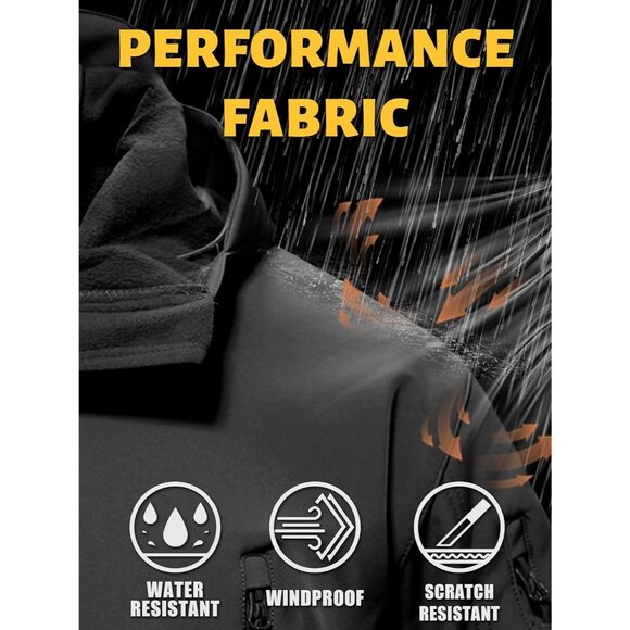 Men's Black Tactical Soft Shell Winter Jacket with Fleece Lining & Hood - Picture 3 of 6